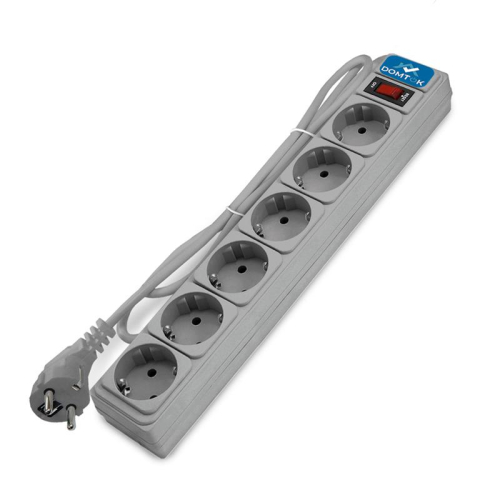 Удлинитель с сетевым фильтром 6х5м с заземл 10А IP20 2.2кВт ПВС 3х1 с выкл. сер. DOMTOK 2520 Удлинитель с сетевым фильтром 6х5м с заземл 10А IP20 2.2кВт ПВС 3х1 с выкл. сер. DOMTOK 2520