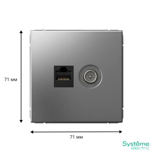 Розетка компьютерная + телевизионная 2-м ArtGallery RJ45 + TV кат.5E сталь SE GAL000989 фото 2
