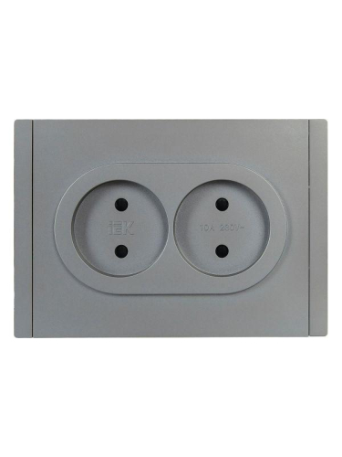 Розетка 2-м СП FORTE&PIANO FP525 10А без заземл. защ. шторки безвинт. крепл. сталь IEK FP-R23-10-1-K46 фото 2