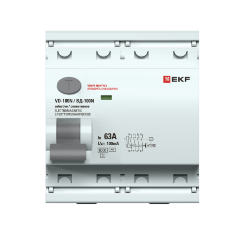 Выключатель дифференциального тока 2п 63А 100мА тип AC 6кА ВД-100N (S) электромех. PROxima EKF E1026MS63100 фото 3