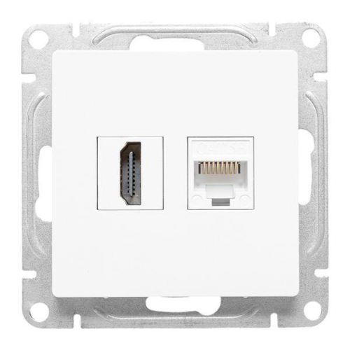 Розетка СП Эпика HDMI + RJ45 кат.5 механизм бел. EKF UP1-SOW-HDMI+RJ45 фото 2
