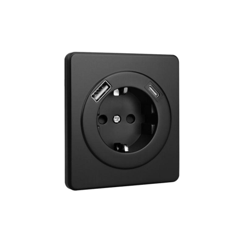 Розетка 1-м СП ROUND MIELE 16А с заземл. защ. шторки с USB A+C быстрой зарядки 5В/3А оникс Kranz KR-78-0704-3 фото 5