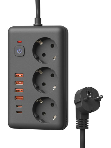Удлинитель с сетевым фильтром 3х5м 10А 4USB + 2USBC 2500Вт ПВС 3х1 прямоуг. черн. КОСМОС FKsmPR-5m-3g(B)USB фото 5