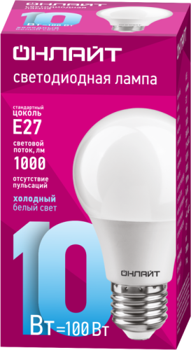 Лампа светодиодная 61 140 OLL-A60-10-230-6.5K-E27 10Вт грушевидная 6500К холод. бел. E27 1000лм 176-264В ОНЛАЙТ 61140 фото 2 Лампа светодиодная 61 140 OLL-A60-10-230-6.5K-E27 10Вт грушевидная 6500К холод. бел. E27 1000лм 176-264В ОНЛАЙТ 61140 фото 2