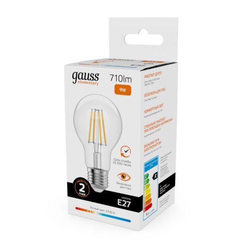 Лампа светодиодная филаментная Filament Elementary А60 9Вт 2700К Е27 710лм GAUSS 22219 фото 3