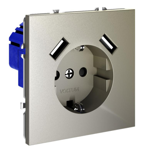 Розетка 1-м СП S70 16А с USB A+A с заземл. защ. шторки механизм шелк Voltum VLS040404 фото 2 Розетка 1-м СП S70 16А с USB A+A с заземл. защ. шторки механизм шелк Voltum VLS040404 фото 2