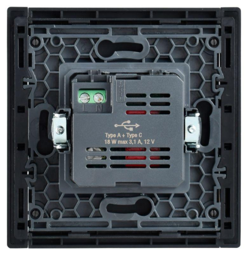 Розетка USB A+C 18Вт FORTE&PIANO FP151 черн. IEK FP-U22-018-K02 фото 3 Розетка USB A+C 18Вт FORTE&PIANO FP151 черн. IEK FP-U22-018-K02 фото 3