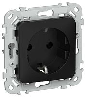 Розетка СП FLITE РС11-1-ФлЧ 16А с заземл. без защ. шторок безвинтовое крепление механизм черн. IEK FI-R11-16-1-K02