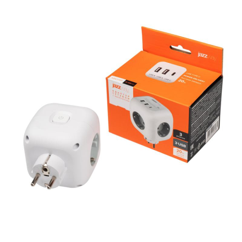 Разветвитель 3-м с заземл. 2хUSB type-A + 1х type-C AC-3UGS-wh с выкл. бел. JazzWay 5060630 фото 3