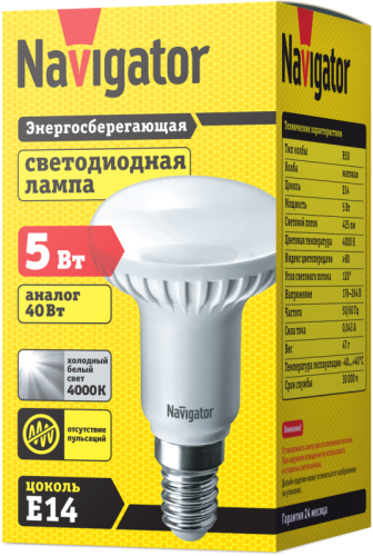 Лампа светодиодная 94 136 NLL-R50-5-230-4K-E14 5Вт 4000К нейтр. бел. E14 425лм 176-264В Navigator 94136 фото 2