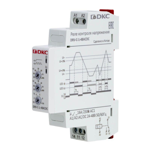 Реле контроля напряжения 1ф DRV конфигурация контакта 1CO 24-48В AC/DC DKC DRV-C-1-48ACDC фото 3 Реле контроля напряжения 1ф DRV конфигурация контакта 1CO 24-48В AC/DC DKC DRV-C-1-48ACDC фото 3