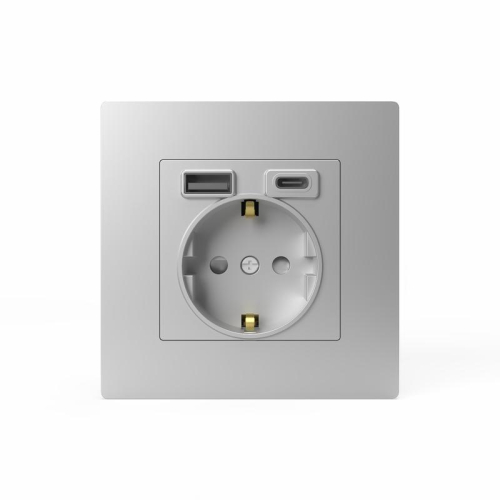 Розетка 1-м СП Pixel IP20 с заземл. с 2-мя заряд. устр. USB тип A+C механизм алюм. TOKOV ELECTRIC TKE-PX-R1U2AC-C03 фото 2