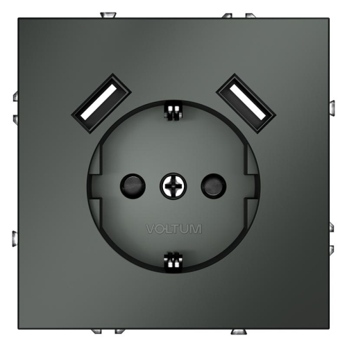 Розетка 1-м СП S70 16А с USB A+A с заземл. защ. шторки механизм титан Voltum VLS040406 Розетка 1-м СП S70 16А с USB A+A с заземл. защ. шторки механизм титан Voltum VLS040406