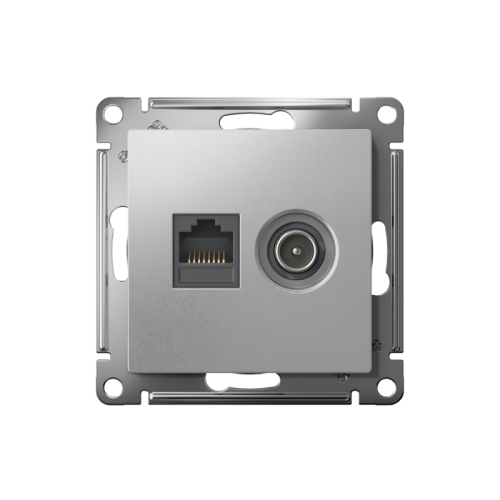 Розетка компьютерная + телевизионная 2-м СП AtlasDesign RJ45 кат.5E + TV механизм алюм. SE ATN000389 фото 2
