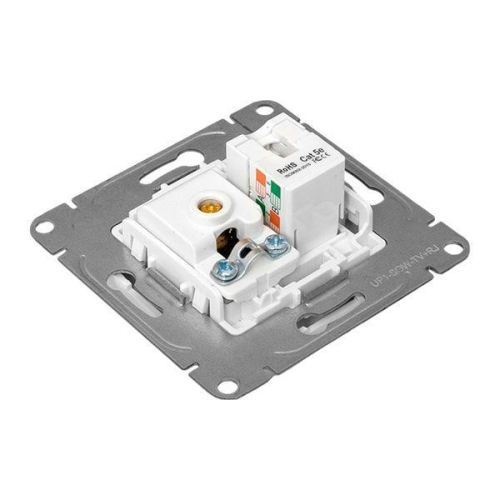 Розетка телевизионная + компьютерная СП Эпика TV + RJ45 кат.5 механизм бел. EKF UP1-SOW-TV+RJ фото 3
