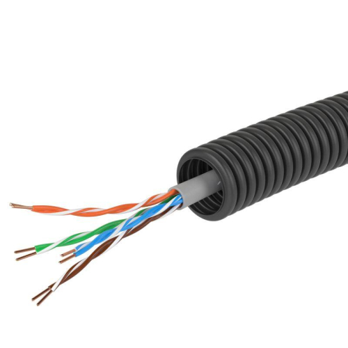 Электротруба ПНД гибкая гофрированная d16мм с кабелем витая пара 5EU/UTP нг(А)-HF (уп.25м) черн. DKC 7EU71625B фото 3