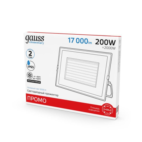 Прожектор светодиодный Elementary 200Вт IP65 6500К 17000лм PROMO G3 черн. GAUSS 613100200P фото 3