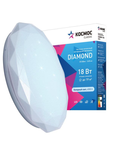 Светильник светодиодный Classic DIAMOND 18Вт 230В 6500К 1170лм 248х48мм настенно-потолочный КОСМОС KCDiam18W_6500 фото 2
