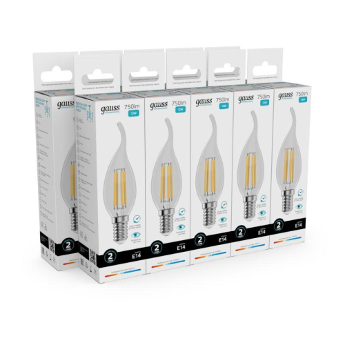 Лампа светодиодная филаментная Filament Elementary 12Вт свеча на ветру 4100К Е14 750лм GAUSS 42122 фото 7