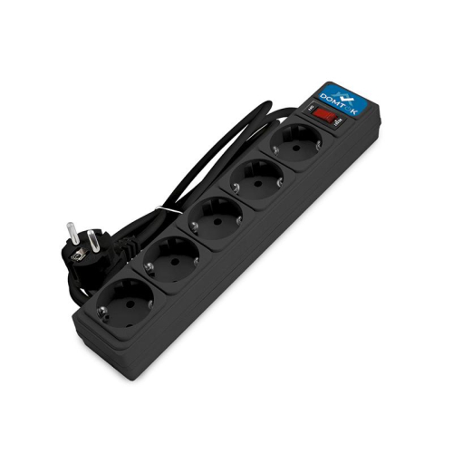 Удлинитель с сетевым фильтром 5х1.8м с заземл 10А IP20 2.2кВт ПВС 3х1 с выкл. черн. DOMTOK 2537 Удлинитель с сетевым фильтром 5х1.8м с заземл 10А IP20 2.2кВт ПВС 3х1 с выкл. черн. DOMTOK 2537