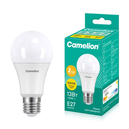 Лампа светодиодная LED13-A60/830/E27 13Вт грушевидная матовая 3000К тепл. бел. E27 1075лм 220В Camelion 12045 Лампа светодиодная LED13-A60/830/E27 13Вт грушевидная матовая 3000К тепл. бел. E27 1075лм 220В Camelion 12045