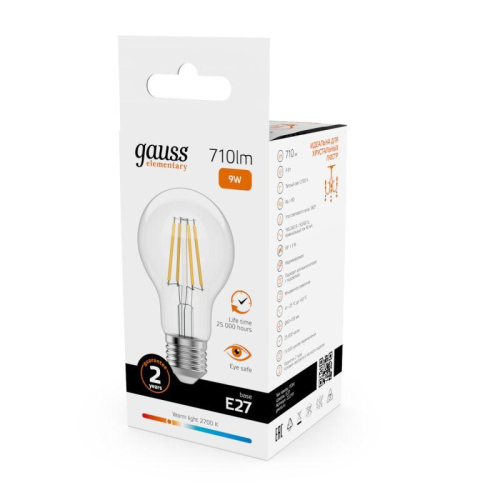 Лампа светодиодная филаментная Filament Elementary А60 9Вт 2700К Е27 710лм GAUSS 22219 фото 7