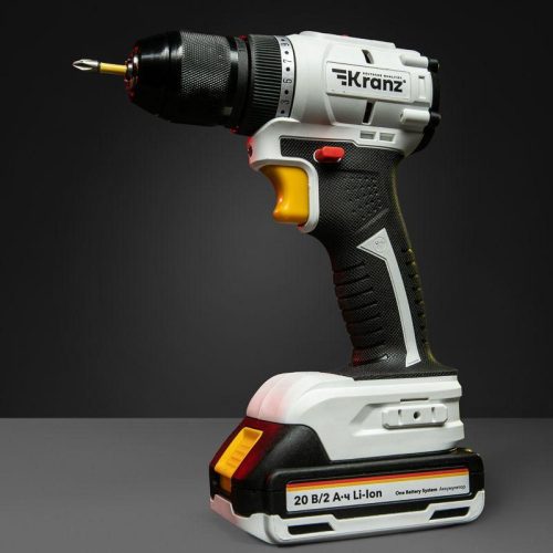 Дрель-шуруповерт аккумуляторная бесщеточная Li-Ion 20В 55Нм (кейс 2 аккум. 2А.ч) Kranz KR-PT-055 фото 3