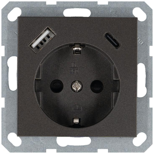 Розетка Shuko 16А с заземл. защ. шторки с 2-мя заряд. устройствами USB тип A+C 25Вт механизм мокко Jasmart G5501USB-25Z Розетка Shuko 16А с заземл. защ. шторки с 2-мя заряд. устройствами USB тип A+C 25Вт механизм мокко Jasmart G5501USB-25Z