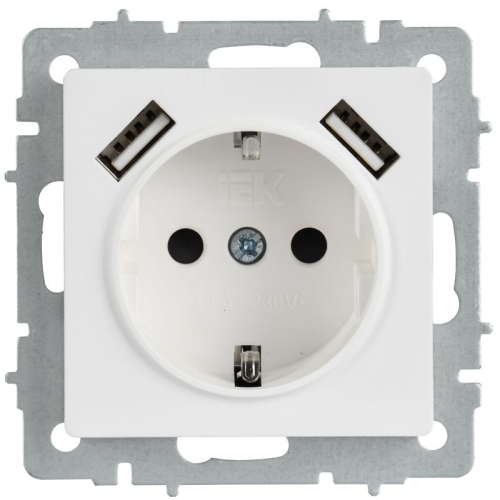 Розетка BRITE РЮш10-1-БрАБ 16А с USB A+A 2.1А с заземл. защ. шторки механизм арктич. бел. IEK BR-R14-16-U21-D21-K91 фото 2 Розетка BRITE РЮш10-1-БрАБ 16А с USB A+A 2.1А с заземл. защ. шторки механизм арктич. бел. IEK BR-R14-16-U21-D21-K91 фото 2