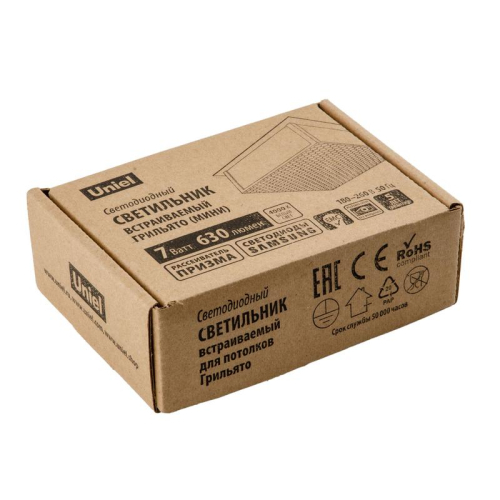 Светильник светодиодный ULP-1010 7W/4000K IP40 GRILYATO WHITE 7Вт 4000К IP40 630лм 100х100х37 потолочный встраив. грильято рассеив. призма с источником питания бел. Uniel UL-00007426 фото 3