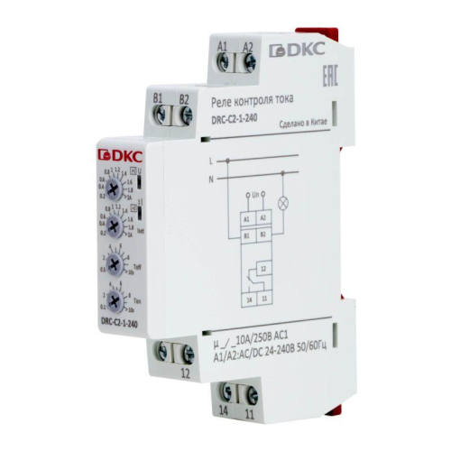 Реле контроля тока тип DRC 0.2-2А конфигурация контакта 1CO 24-240 AC/DC DKC DRC-C2-1-240 фото 2