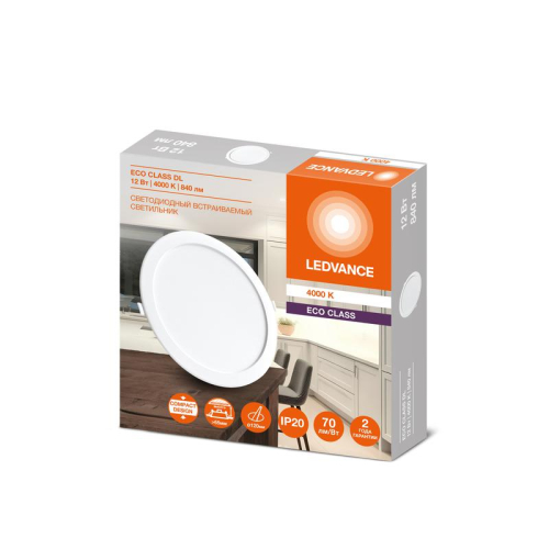 Светильник светодиодный Downlight DL 840 12Вт 4000К IP20 840лм ДВО встраив. даунлайт круглый бел. LEDVANCE 4607194235520 фото 2 Светильник светодиодный Downlight DL 840 12Вт 4000К IP20 840лм ДВО встраив. даунлайт круглый бел. LEDVANCE 4607194235520 фото 2