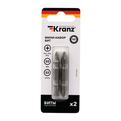 Мини-набор бит двусторонних PH2xPH2 PH1xPH3-50мм (блист. 2шт) Kranz KR-92-0452 фото 3