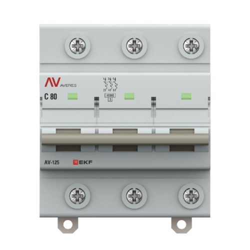 Выключатель автоматический 3п C 80А 10кА AV-125 AVERES EKF mcb125-3-80C-av фото 3