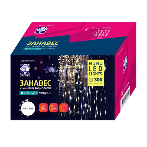 Гирлянда "Занавес" ICLLDM300W-C 300LED LED 3х3м 8режимов IP20 бел. SHLights 4690601054357 фото 13