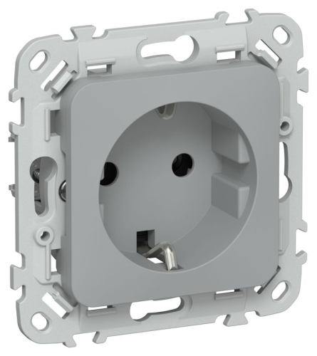 Розетка СП FLITE РС11-1-ФлС 16А с заземл. без защ. шторок безвинтовое крепление механизм сер. IEK FI-R11-16-1-K03