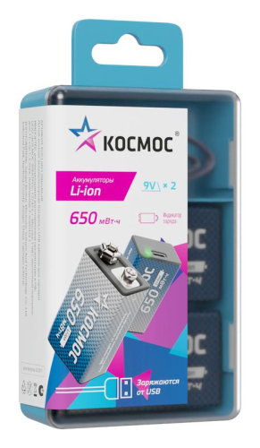 Аккумулятор крона Li-ion 9В 650мВт.ч (уп.2шт) КОСМОС KOCLi9V650mAh2B фото 4 Аккумулятор крона Li-ion 9В 650мВт.ч (уп.2шт) КОСМОС KOCLi9V650mAh2B фото 4