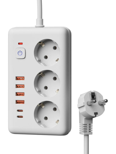 Удлинитель с сетевым фильтром 3х3м 10А 4USB + 2USBC 2500Вт ПВС 3х1 прямоуг. бел. КОСМОС FKsm3m-3gPF(W)USB фото 5