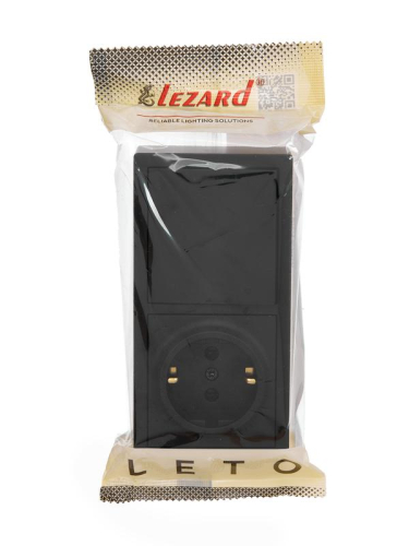 Блок ОП LETO (1-кл. выключатель + 1-м розетка с заземл.) горизонт. черн. бархат LEZARD 752-4200-170BAP фото 2