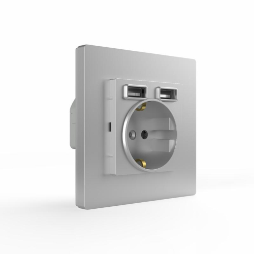 Розетка 1-м СП Pixel с заземл. с 2-мя заряд. устр. USB тип A+A механизм алюм. TOKOV ELECTRIC TKE-PX-R1U2A-C03 фото 4