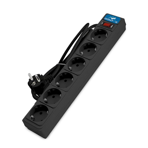 Удлинитель с сетевым фильтром 6х1.8м с заземл 10А IP20 2.2кВт ПВС 3х1 с выкл. черн. DOMTOK 2521 Удлинитель с сетевым фильтром 6х1.8м с заземл 10А IP20 2.2кВт ПВС 3х1 с выкл. черн. DOMTOK 2521