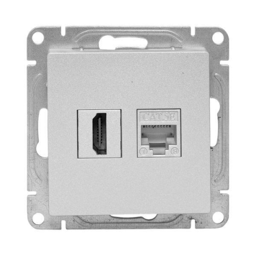 Розетка СП Эпика HDMI + RJ45 кат.5 механизм алюм. EKF UP1-SOA-HDMI+RJ45 фото 2