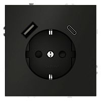 Розетка 1-м СП S70 16А с USB A+С с заземл. защ. шторки механизм черн. матов. Voltum VLS040508