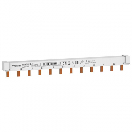 Шинка гребенчатая 3П (L1L2L3) 12мод. шаг 18мм 63А разрезаемая SchE EZ9XPH312