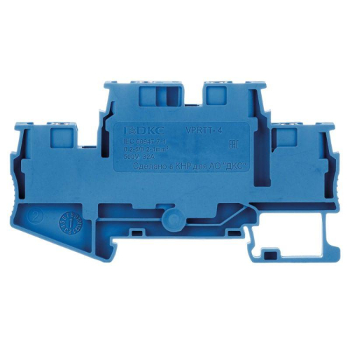 Клемма двухуровневая зажим push-in 4 точки подключения с перемычкой между уровнями 4кв.мм син. DKC VPRTT-4-PV-BU фото 2
