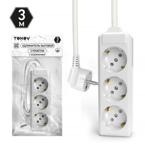 Удлинитель 3х3м с заземл. 10А 3х1.5 TOKOV ELECTRIC TKL-C01-BU3-3-1.5-Z Удлинитель 3х3м с заземл. 10А 3х1.5 TOKOV ELECTRIC TKL-C01-BU3-3-1.5-Z