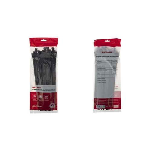 Хомут кабельный 7.6х300 нейл. черн. (уп.100шт) Rexant 07-0303 фото 3