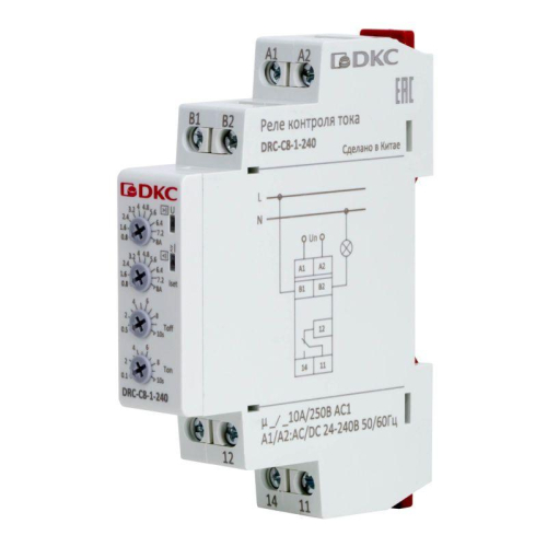 Реле контроля тока тип DRC 0.8-8А конфигурация контакта 1CO 24-240 AC/DC DKC DRC-C8-1-240 фото 2