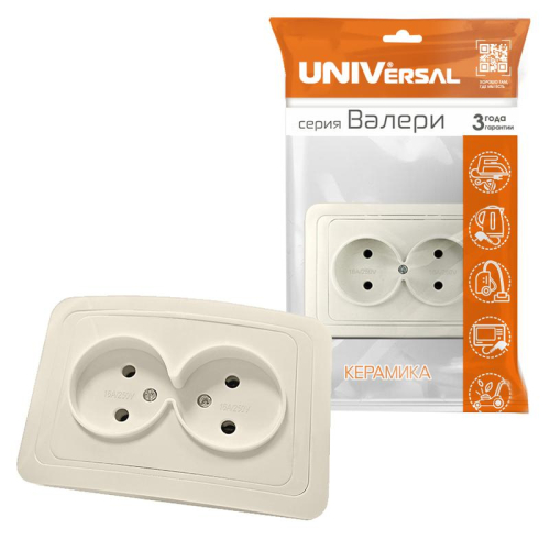 Розетка 2-м СП Валери 16А сл. кость UNIVersal Б-В0102 фото 2 Розетка 2-м СП Валери 16А сл. кость UNIVersal Б-В0102 фото 2