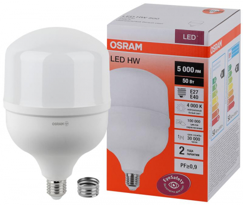 Лампа светодиодная LED HW T 50Вт (замена 500Вт) матовая 4000К нейтр. бел. E27/E40 5000лм угол пучка 200град. 140-265В PF&gt;/=09 OSRAM 4058075576858 фото 2
